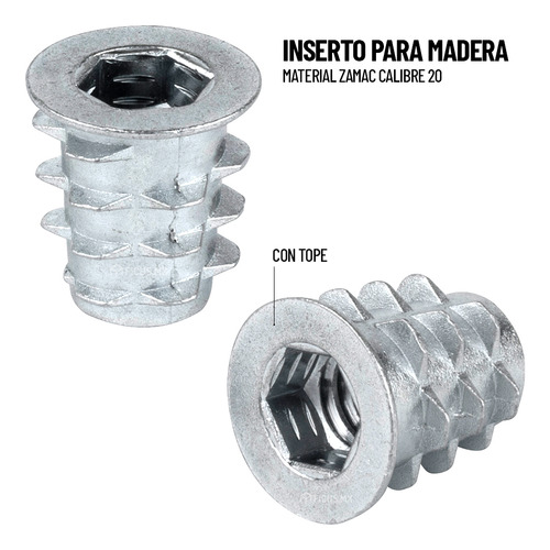 Tuerca Inserto Para Madera 1/4 X 13 Mm Con Tope 3000 Uds