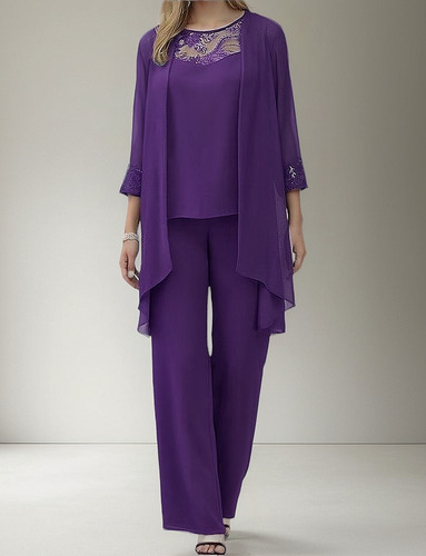 S Elegante Traje De Fiesta Top + Pantalones+capa Conjunto