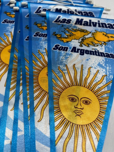 Imagen 2 de 3 de Banderin Las Malvinas Son Argentinas De Tela Raso *20x40cm*