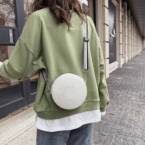 Bolso De Hombro Redondo De Moda Para Mujer, Tejido De Paja,