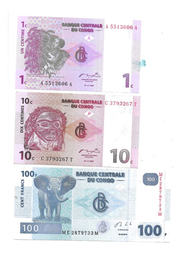 Liquido Lote De 3 Billetes De Congo Unc