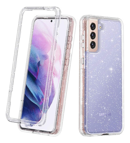 Funda Galaxy S21 Plus Lamcase Cristal Clear/silver Glitter