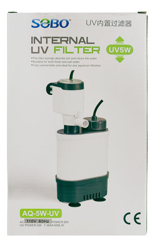 Filtro Uv Interno Aquários Mini Lagos Até 120l Uvc 5w 600l/h