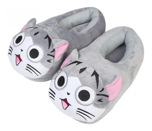 Pantuflas Gato Chii Gris Cerradas Kawaii 