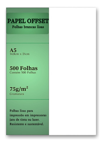 Papel Offset A5 Branco 500 Folhas Sulfite 75g Chambril Top