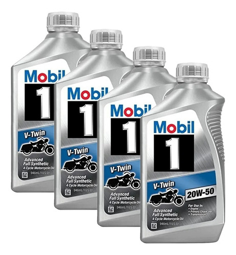 Lubricante Mobil 1 Full Sintético V Twin 20w50 - 4 Cuartos