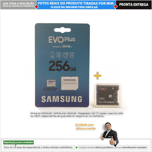 Adaptador Sd Para Cf + Cartão Microsd 256gb Samsung Original