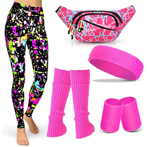 Conjunto De Disfraz De 80 Mujeres, Leggings Estampado S...