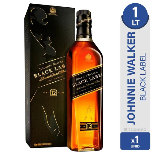 Imagen 1 de 9 de Whisky Johnnie Walker Black Label Etiqueta Negra 1 Lt 