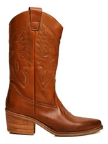 Comprar Botas Texanas Mujer Cuero 100% Taco Foliado Caña Media Anit