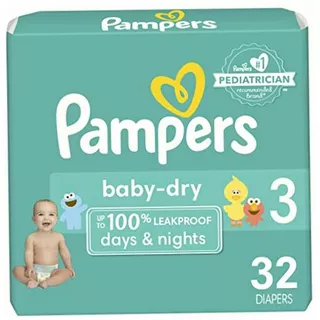 Pampers Baby Dry Pañales Etapa 3, 32 Piezas. Para Bebés De