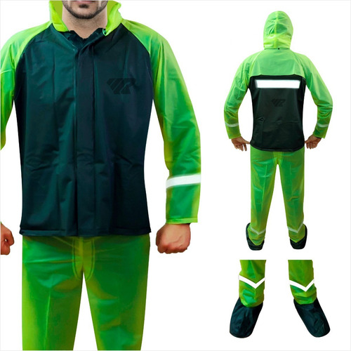 Impermeable Para Moto Tres Piezas Con Botas Traje Reflectivo