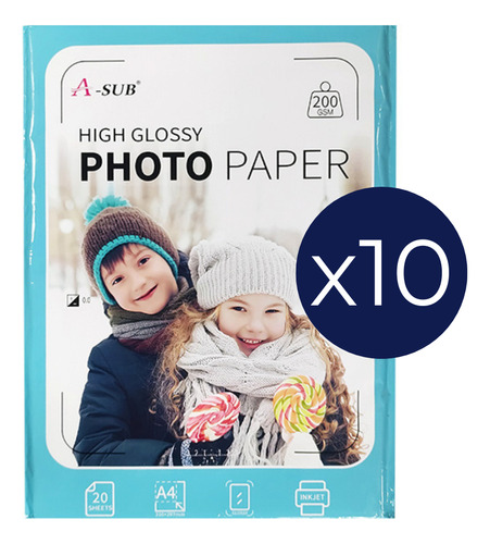 Papel Fotografico A-sub A4 Glossy 200grs X200hjs (10 Paq.)