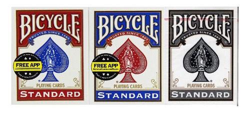 Pack 3 Barajas Cartas Bicycle Rojo - Azul - Negro Standard