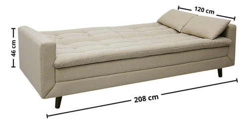 Sofá Cama New Jully 208cm Linoforte Com Braços Pés Madeira Bege Liso