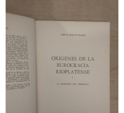Origenes De La Burocracia Rioplatense - José M. Mariluz Urqu (Usado)