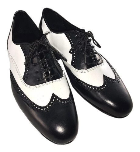 Zapato De Baile Tango Salsa Fiesta Rock Cuero Blanco Y Negro