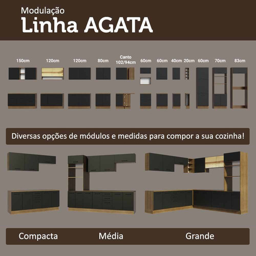 Armário De Cozinha Completa 549cm Agata Madesa 01 Cor Rustic/preto