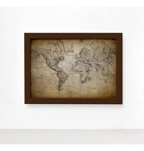Marco vintage para mapa del Viejo Mundo, marco marrón, 22 x 32 cm