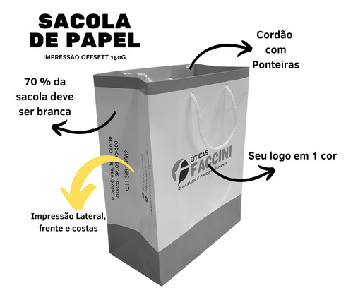 100 Sacolas De Papel Personalizada 1 Cor 18x22x9cm