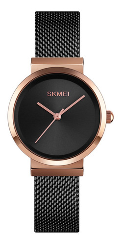 Reloj pulsera Skmei 1595 con correa de acero inoxidable color negro - bisel oro rosa