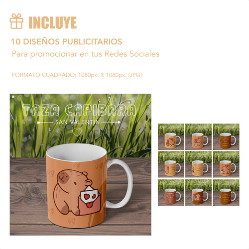 Plantillas Sublimación San Valentin Tazas Capibara Diseño