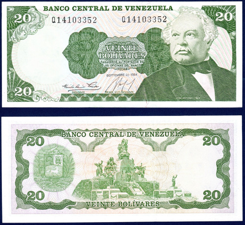 Billete De 20 Bolívares Q8 Septiembre 25 1984 Páez