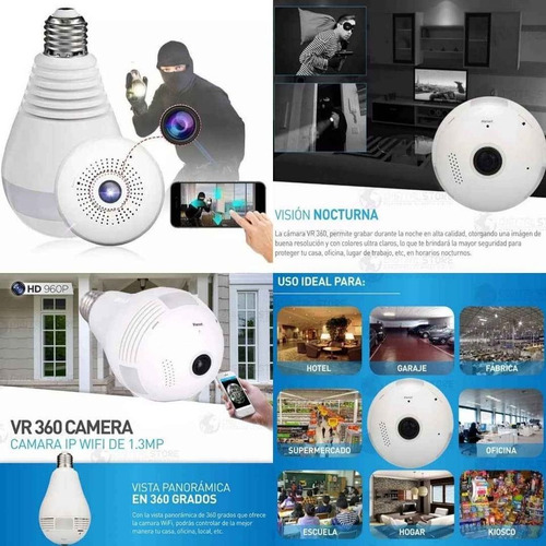 Imagen 4 de 4 de Lampara Led Espía Cámara Hd 360°sensor De Movimientos Alarma