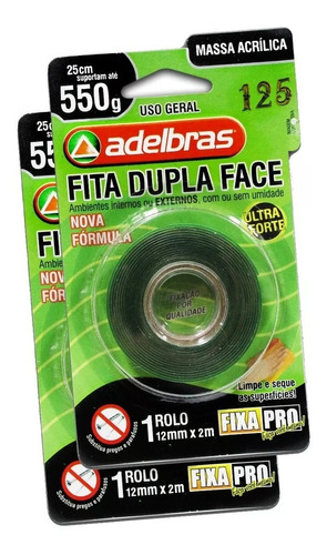 Kit 2 Fita Dupla Face Ambiente Interno E Externos 12x2 550g