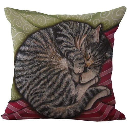 Chezmax Linen Blend Sleepy Cats Pattern Cushion