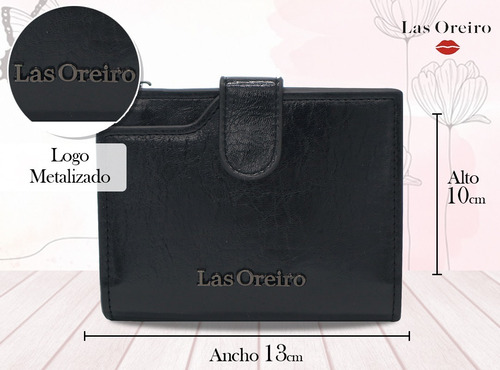 Imagen 2 de 10 de Billetera Monedero Mujer Fichero Las Oreiro Cuero Pu Liviana