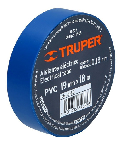 Imagen 2 de 5 de Huincha Aisladora Truper 19mmx18m Azul M-33 (10 Und)