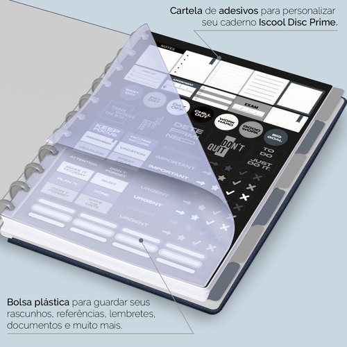 Caderno Disco Iscool Inteligente Grande Solid Touch Aço Azul