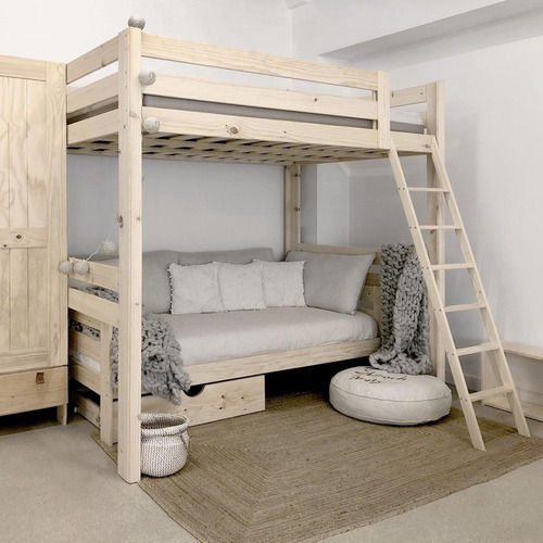 Imagen 4 de 5 de Cama Alta 190 X 90 En Madera 100% Maciza Ref: Mezanine 2.0