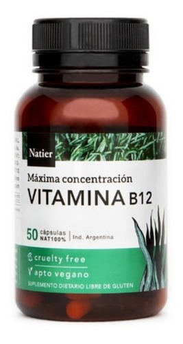 Imagen 1 de 2 de Vitamina B12 vegana Natier 50 cápsulas