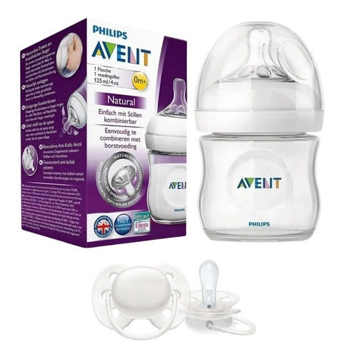 Mamadera Avent Natural 125ml + Chupete Ultra Soft Unisex Rn