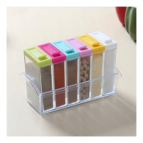 Set 6 Cocina Especieros Condimenteros Acrilico Con Base
