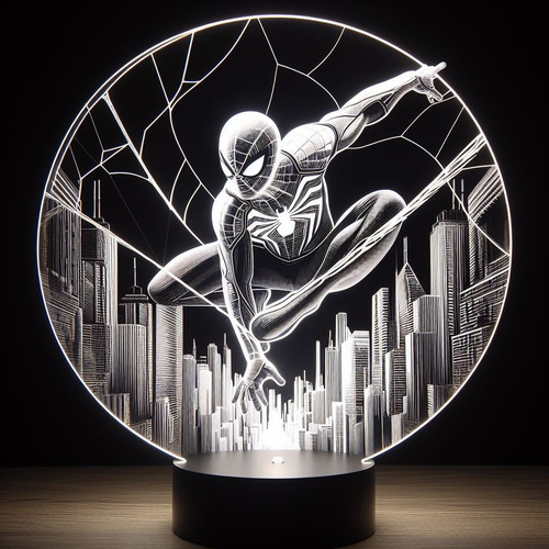 Luminária Led 3d Abajur Homem Aranha Modelos Marvel Cúpula Modelo 3 Estrutura Preta Com Led Ajuste 7 Cores