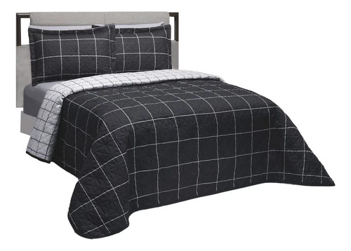 Edredón Matrimonial Individual Ligero Negro Blanco Logan