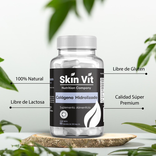 Colágeno Hidrolizado Skin Vit 60 Cápsulas, Súper Premium Sabor Sin sabor