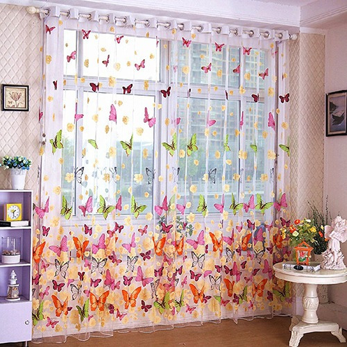 Cortinas De Gasa De Tul Estampado Mariposa Para Sala De Esta