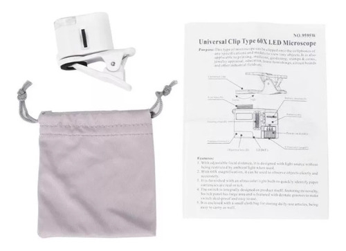 Microscopio Para Teléfonos Lente Lupa Led 60x Zoom Clip