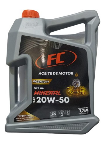 Aceite De Motor Fc Api Sl Mineral Sae 20w50 Galon 3,78l
