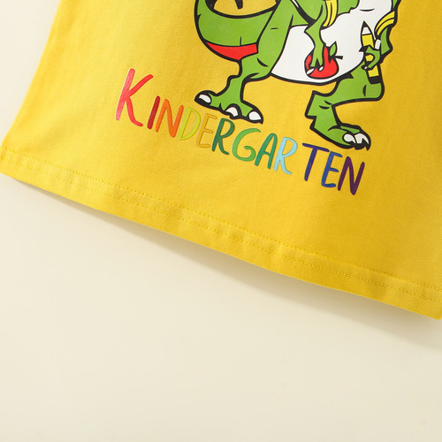 Conjunto De 2 Piezas De Algodón Con Estampado De Dinosaurio Amarillo 9-12 M