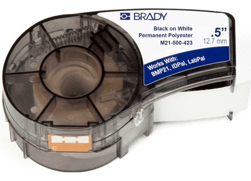 Cinta de etiquetado Brady, 12 mm, poliéster blanco y negro M21-500-423