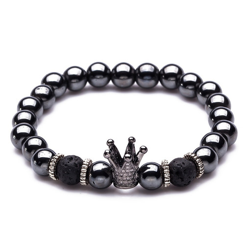 Pulsera Piedra Natural Corona Imperial Negra Para Hombre