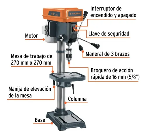 Taladro De Banco 5/8´´x 13´´arbol 3/4 Hp 12 Vel Truper 16178