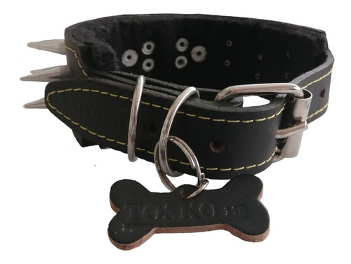 Collar De Picos Rudo Resistente Para Perro Color Negro