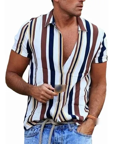 Camisa Casual A Rayas De Algod n Y Lino Vintage Para Hombre