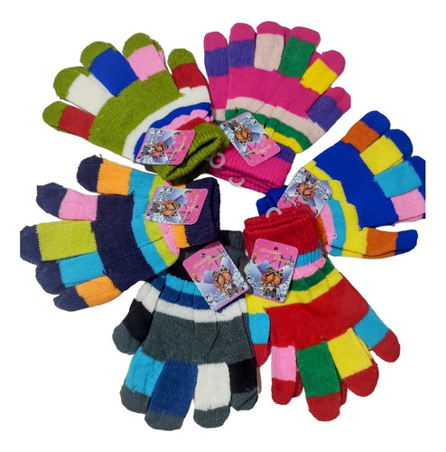 Guante Magico Rayado X 6  Multicolor De Niños Invierno Frio